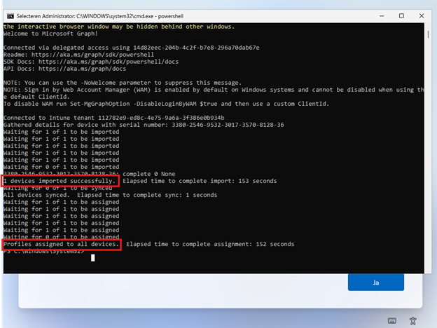 PowerShell venster geopend bovenop OOBE